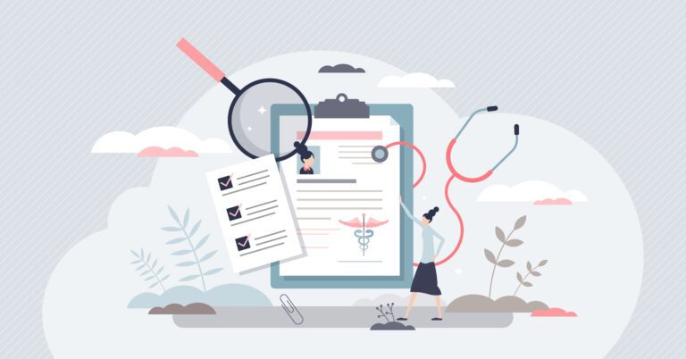 Medical history and health record documents for doctor tiny pers