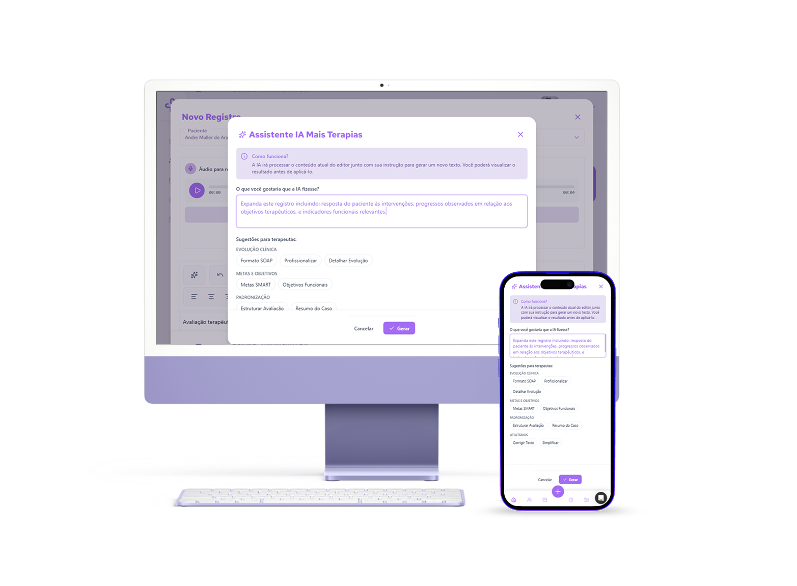 Assistente IA Mais Terapias - Transcrição de áudio para texto clínico